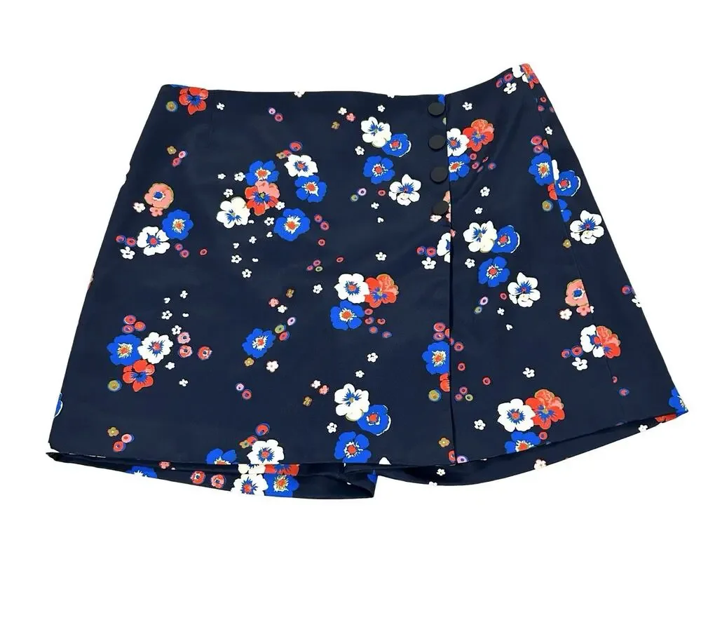 Tory Sport Tech Golf Skort Womens Size L Navy Blue Floral Performance Twill
